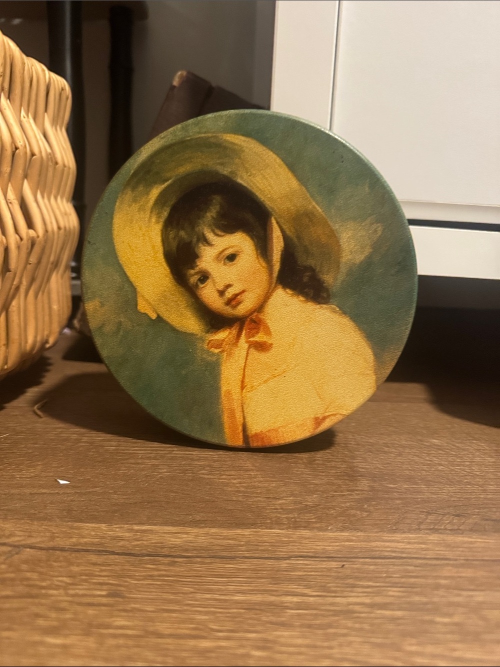 Classic Girl Portrait Round Art Print in Yellow and Green